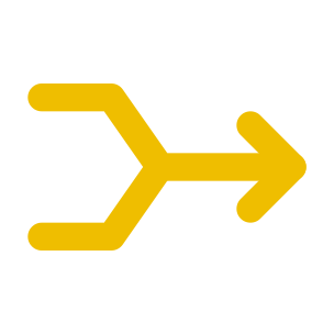 Two arrows merging into one icon